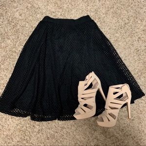 A-Line Midi Skirt w/mesh overlay